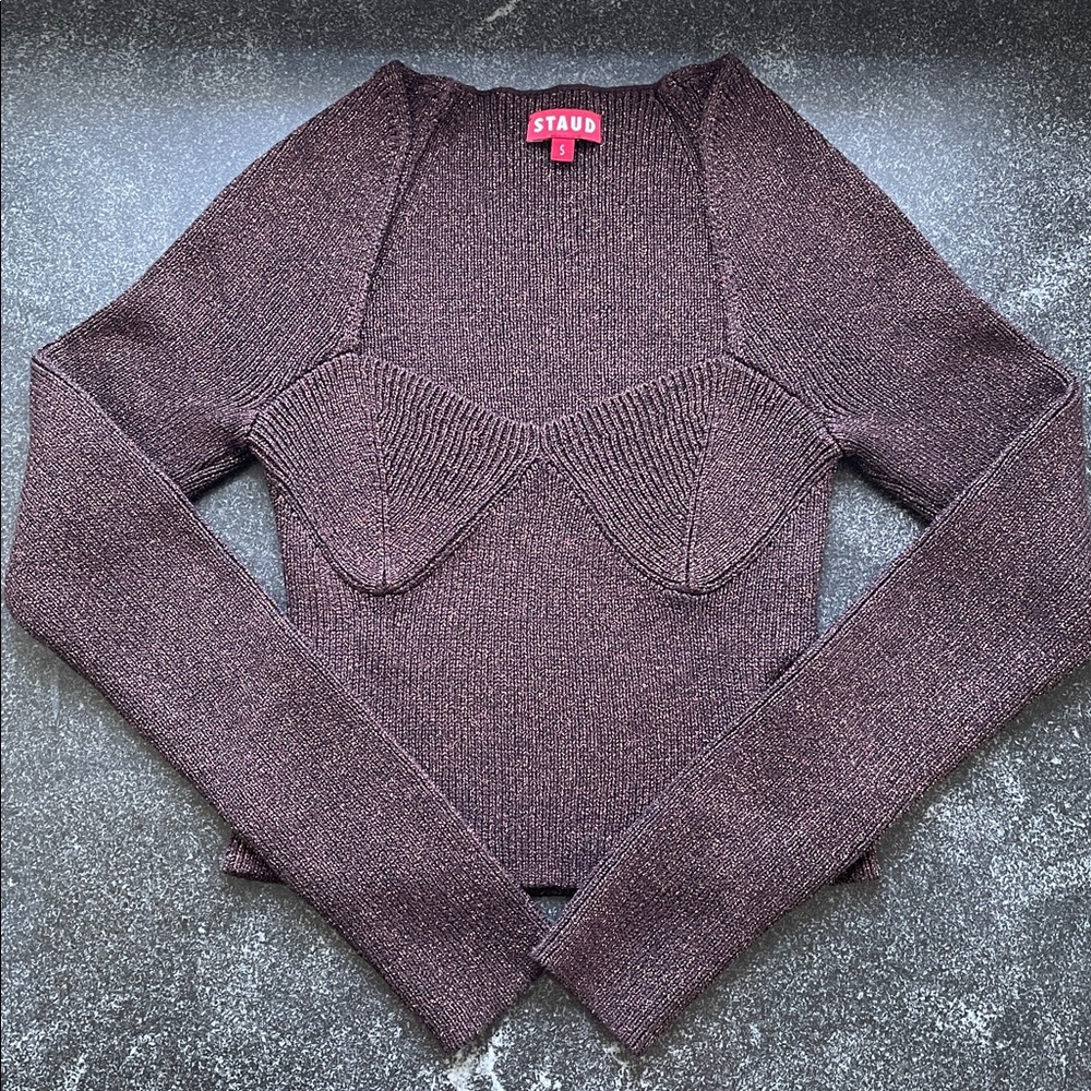 EUC STAUD Cerro Small (S) Shimmering Sweetheart Sweater Brown Mocha Metallic